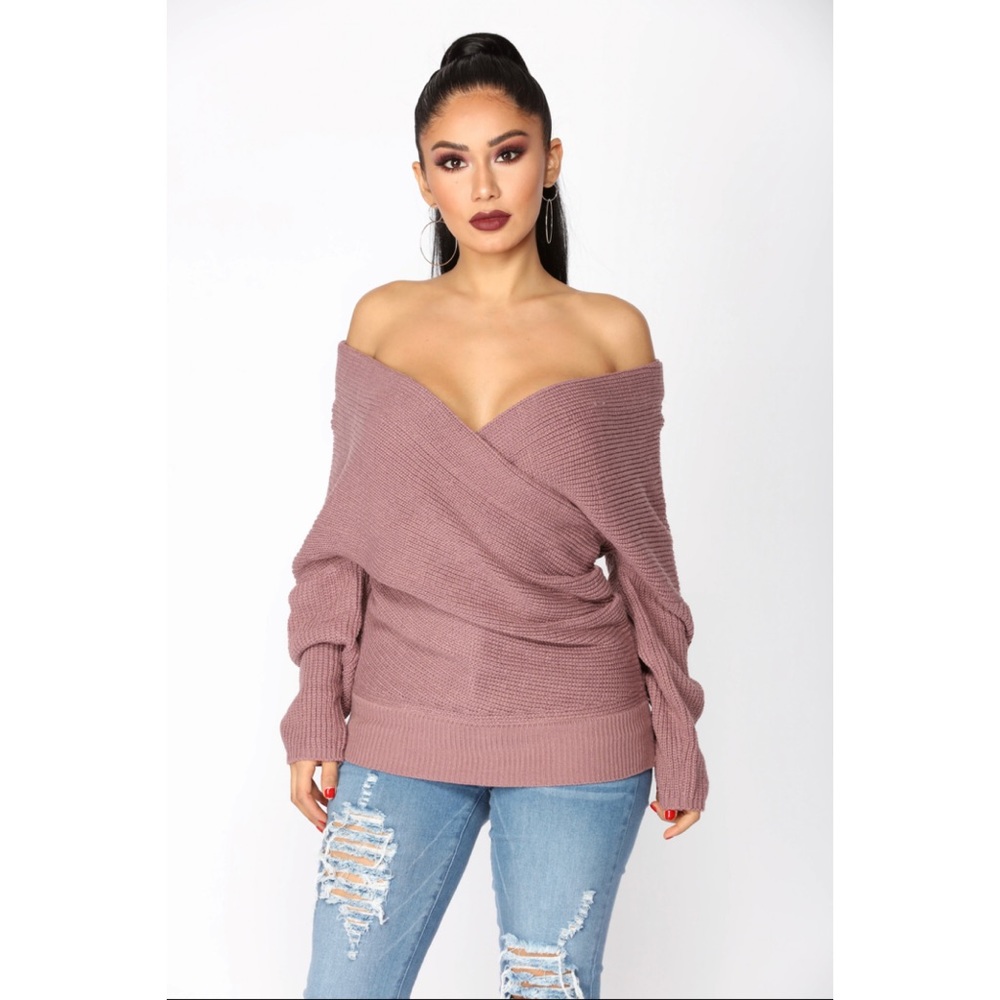 Mauve Off The Shoulder Long Sleeve Top